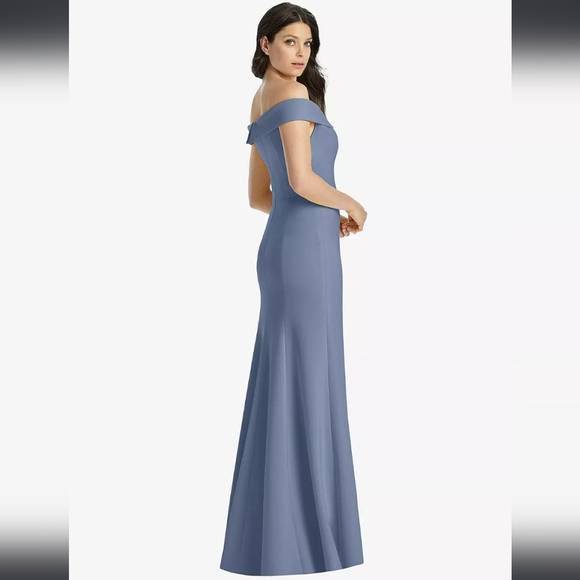 Dessy Collection Off-The-Shoulder Notch Trumpet Gown With Front Slit In … - Picture 5 of 11